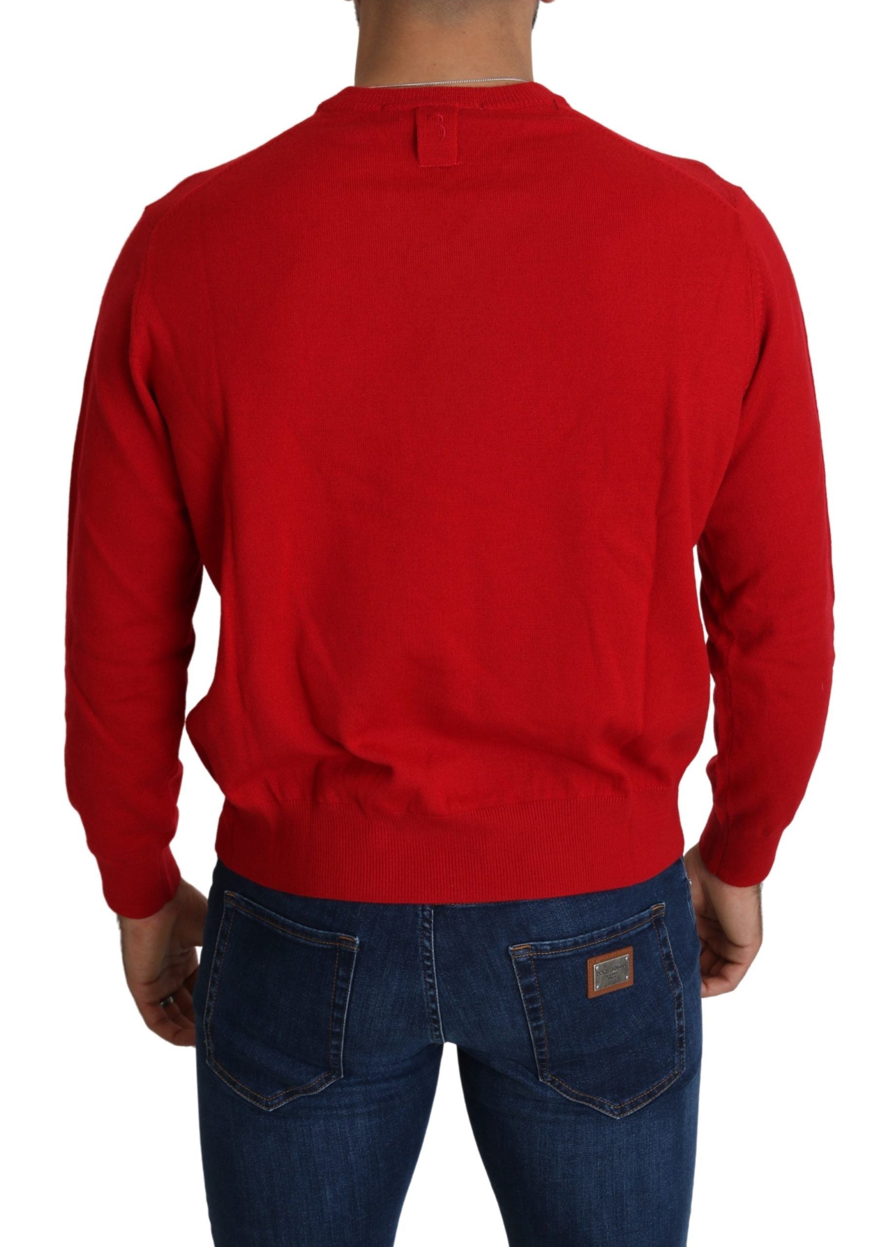 Milyarder İtalyan Modası Kırmızı Yün V Yaka Sweatshirt